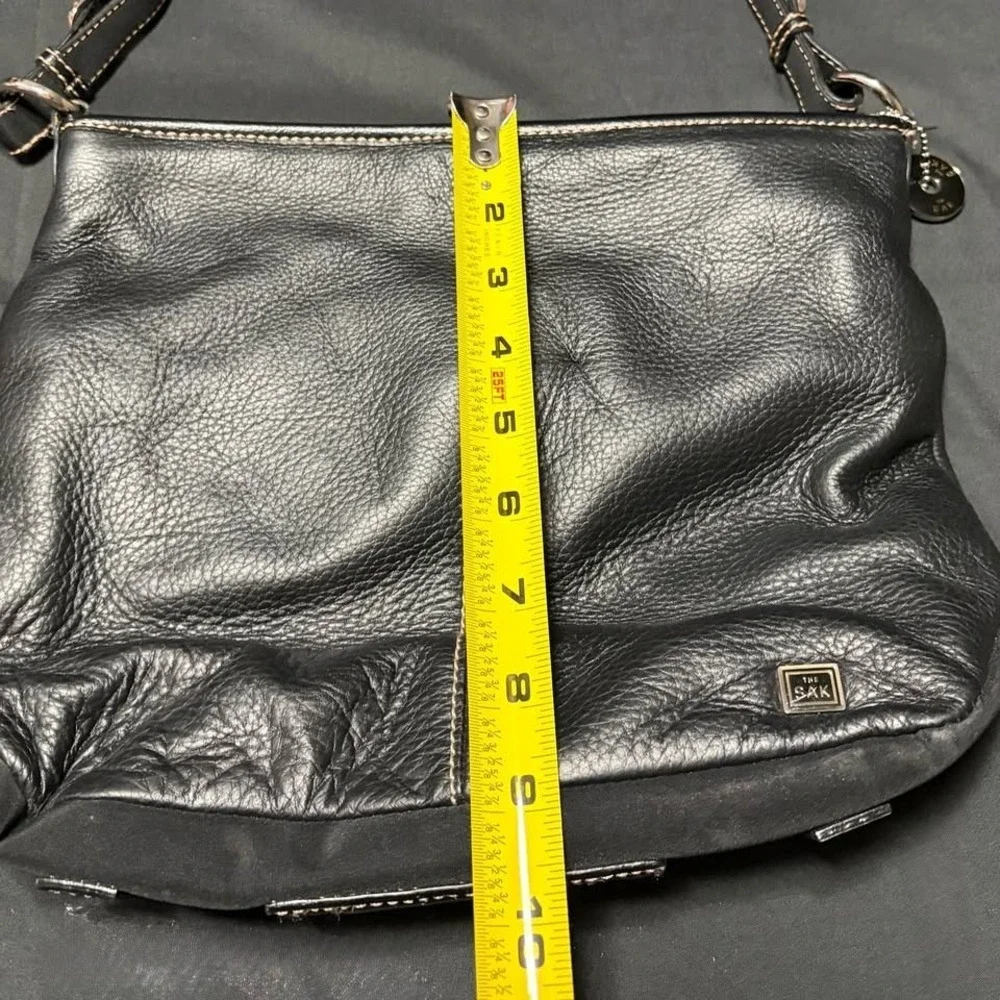 The Sak Iris Black Pebbled Genuine Leather Shoulder Bag Adjustable Strap